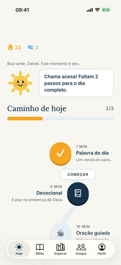 Tela Hoje do Nuah, com o caminho do dia